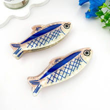 Load image into Gallery viewer, 12cm Oversized Sardine Print Acrylic Hair Claw Clip: Blue