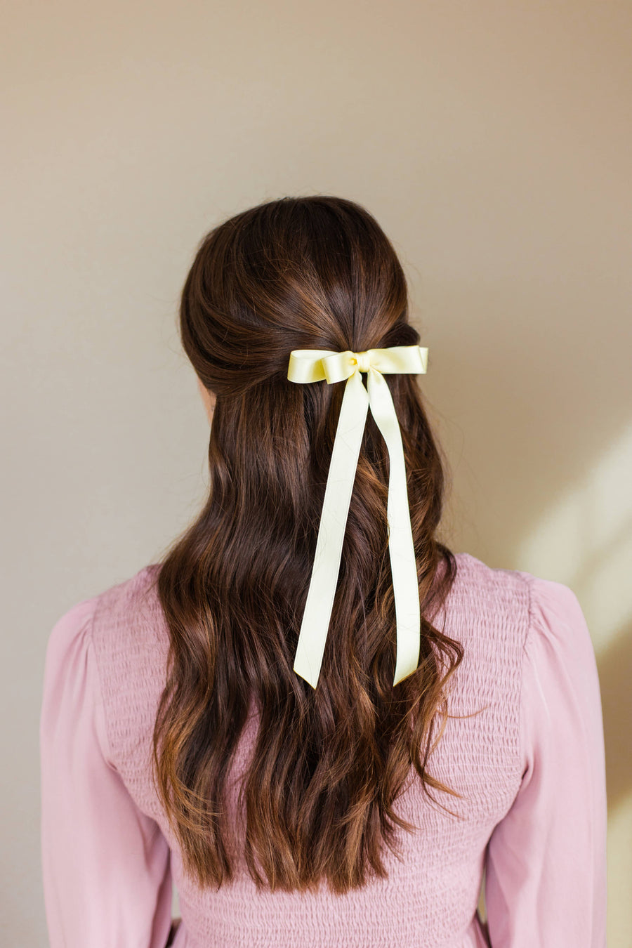 Long Matte Satin Hair Bow Barrette | Micro Alice Bow: Ivory