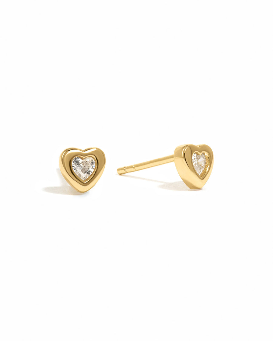 Bezel Heart Studs: Gold