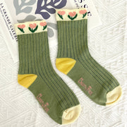 Tulip Mid Calf Floral Vintage Socks: Blue