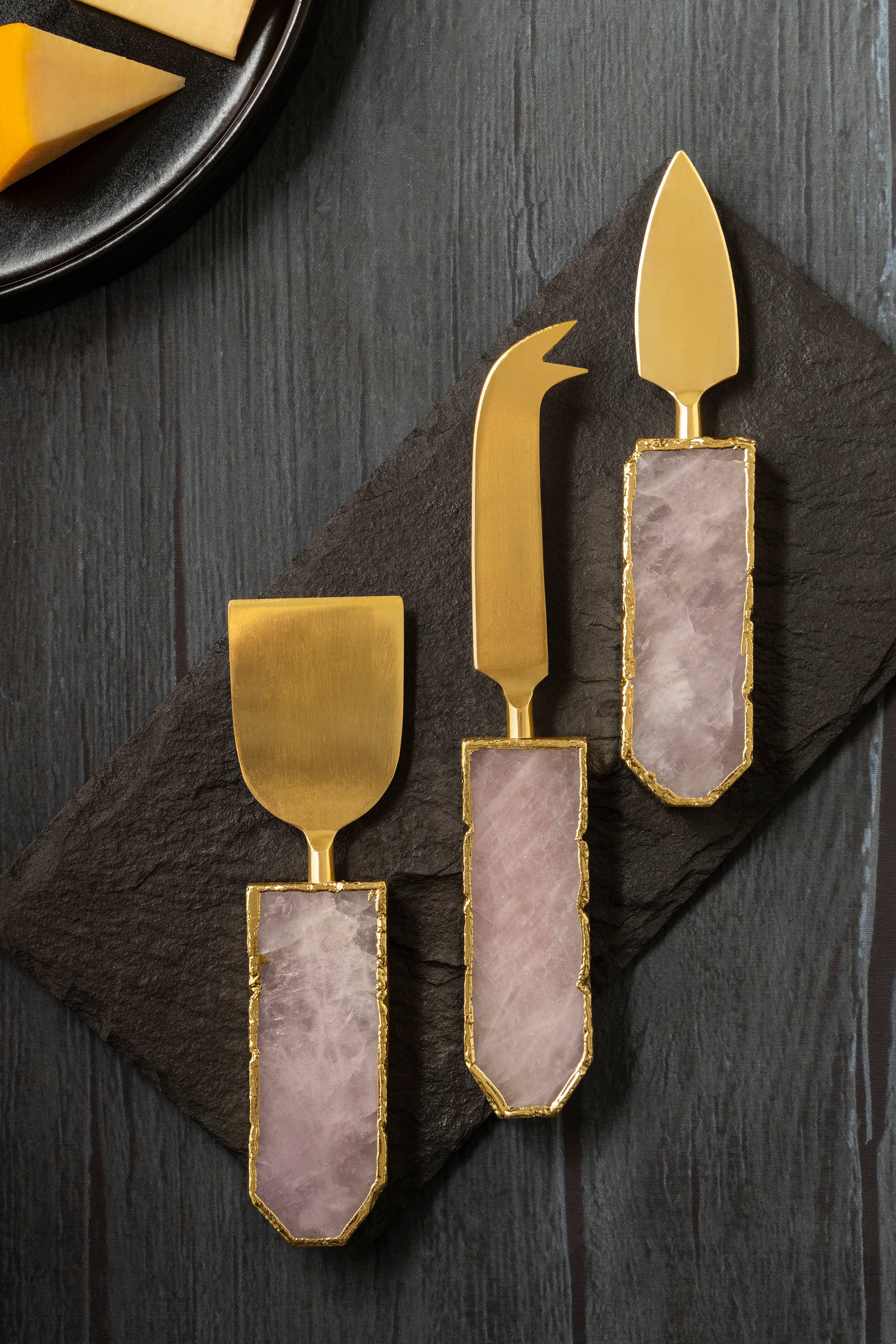 Brittany Rose Quartz Cheese Knives, Set of 3