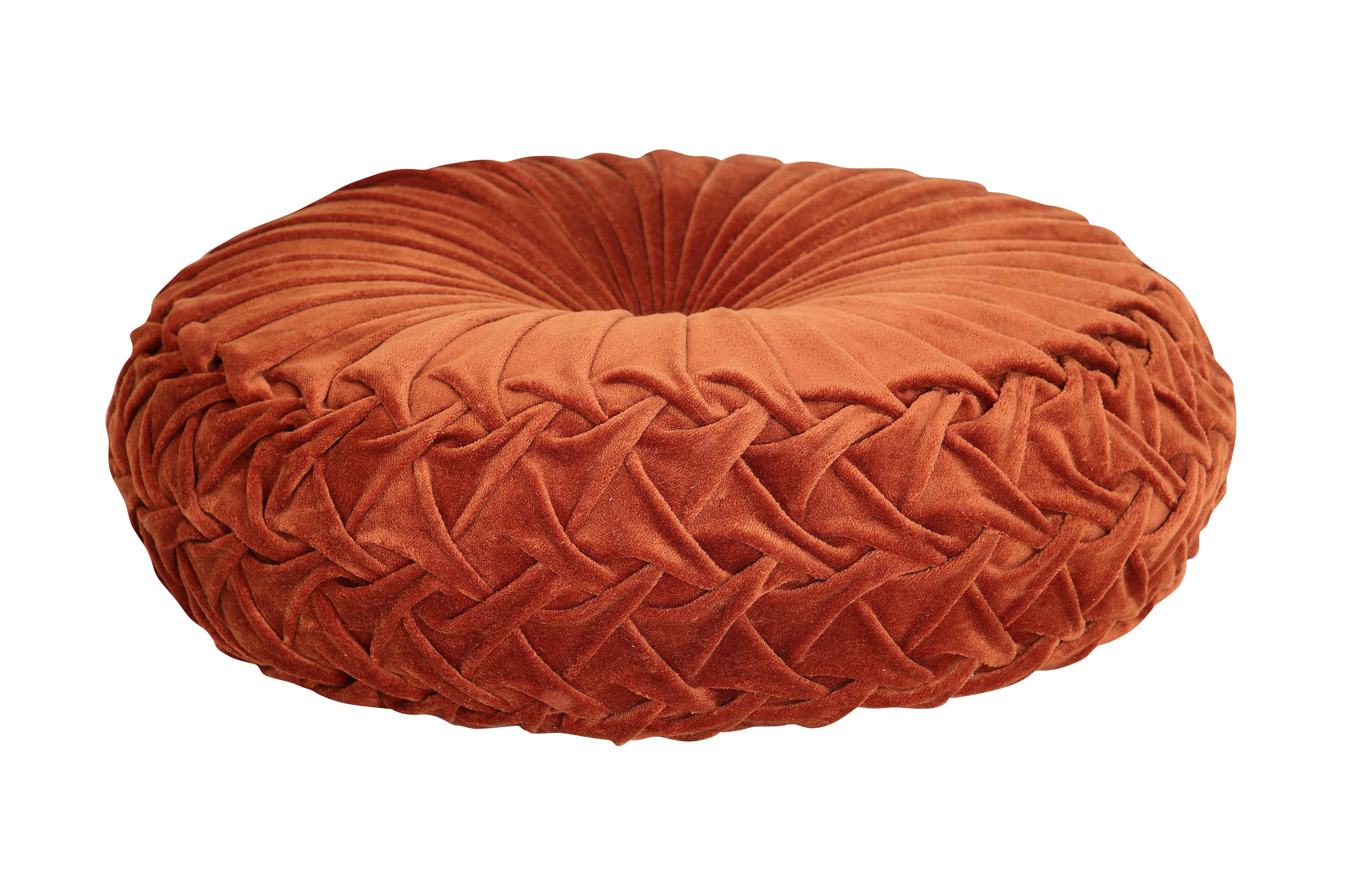 Velvet Round Handmade Pillow, Rust _ 16 Inch