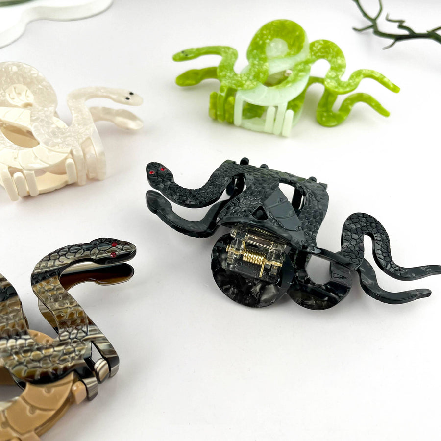 Two-color Snake Hair Clip, Acetate Animal Claw Clip: Gray