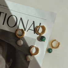Load image into Gallery viewer, Devon Stone Drop Hoops: Pearl