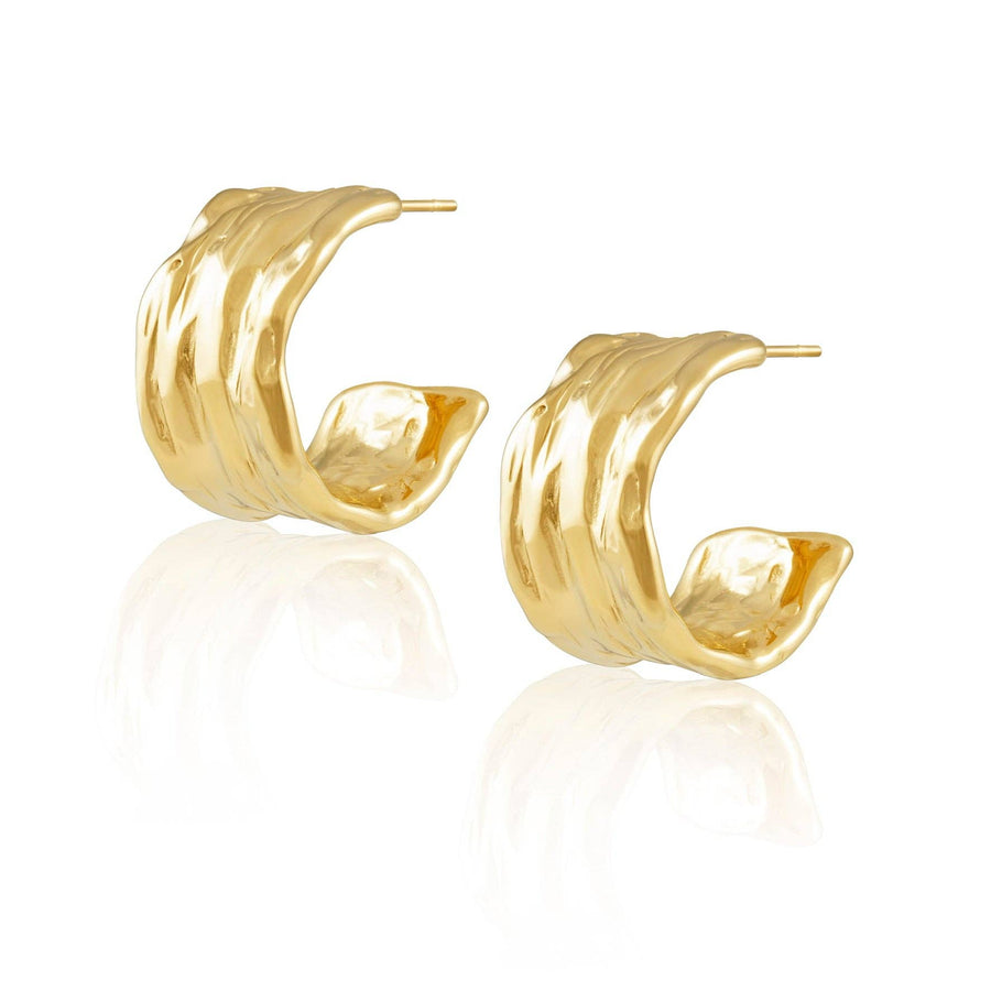 Gina 18K Gold Plated Hammered Hoop Earrings