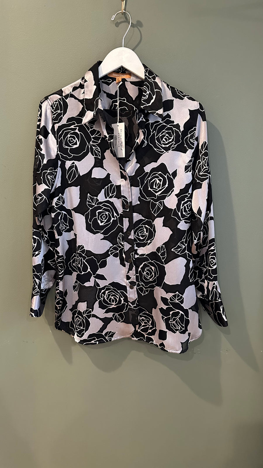 Black and White Sheer Button Down, 1990s, 40” Bust