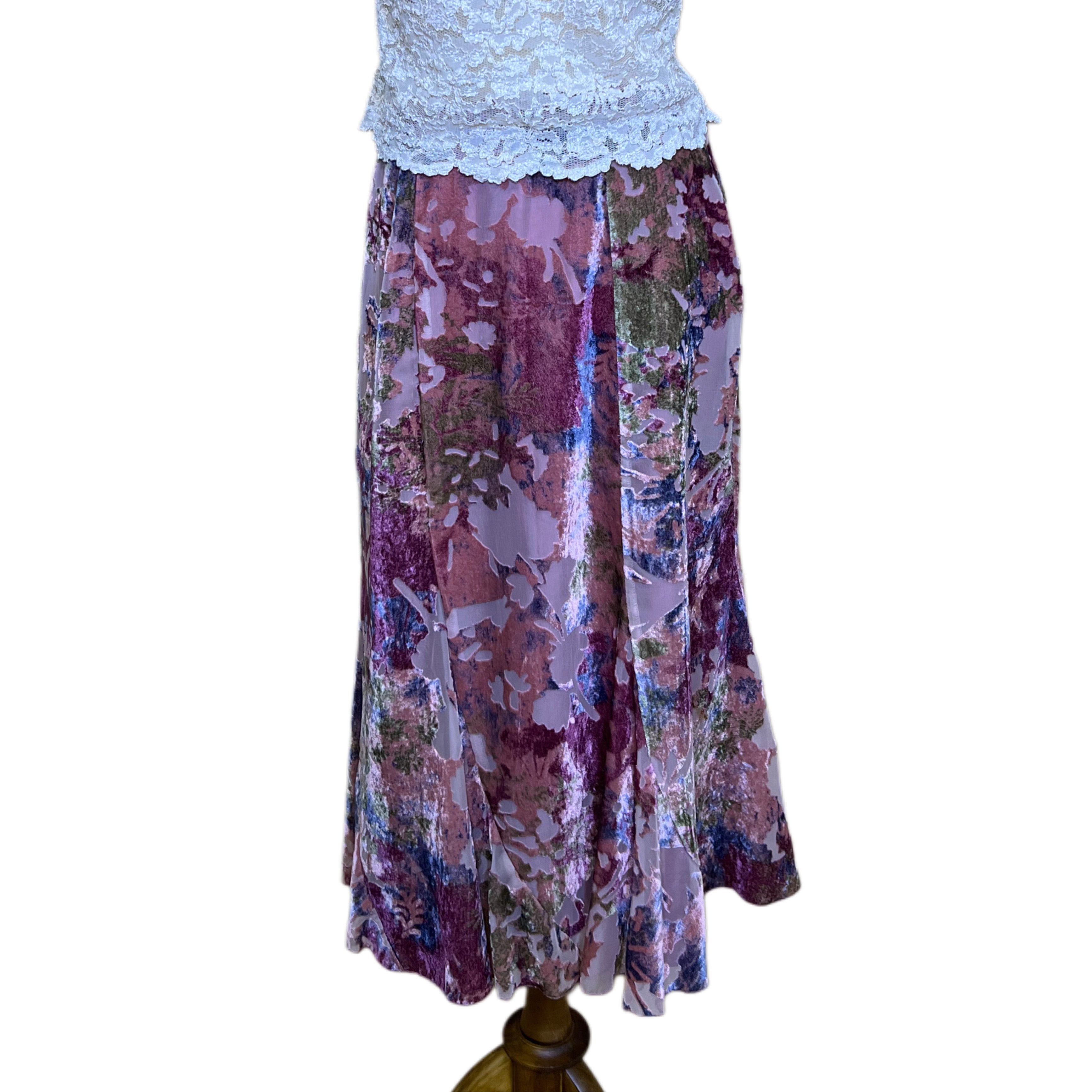 Pink Floral Velvet Skirt, 1990’s, 28” Waist