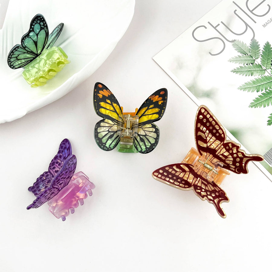 Realistic Butterfly Acrylic Printed Insect Hair Claw Clip: Green