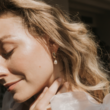 Load image into Gallery viewer, Devon Stone Drop Hoops: Pearl