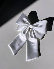 Load image into Gallery viewer, The Perfect Long Satin Hair Bow Barrette: Blue