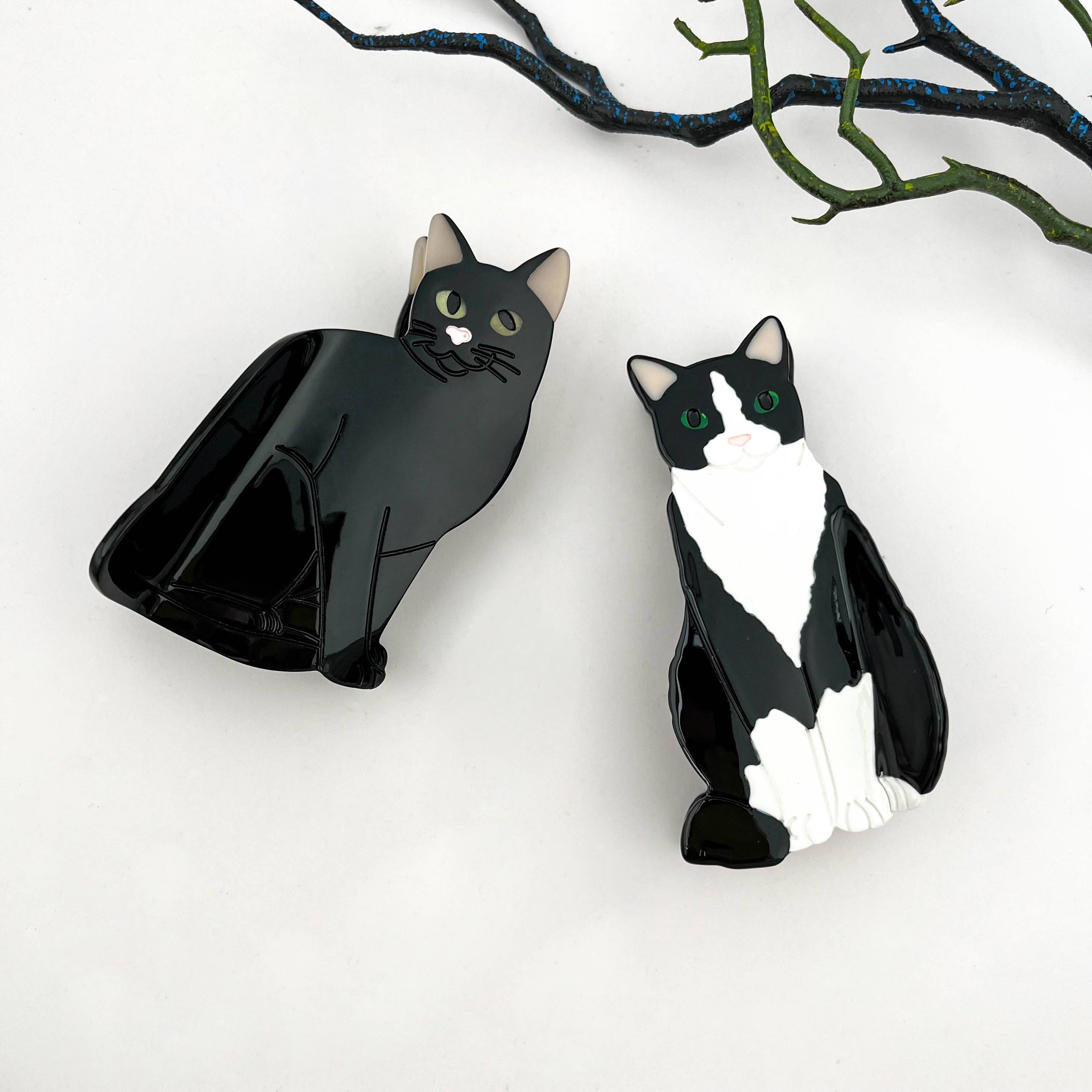 Creative Black Cat Acetate Animal Hair Claw Clip: BlackWhite-Cat