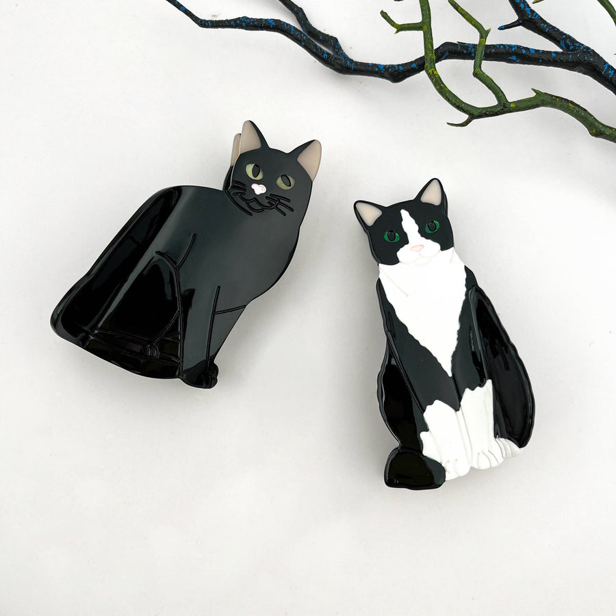 Creative Black Cat Acetate Animal Hair Claw Clip: BlackWhite-Cat