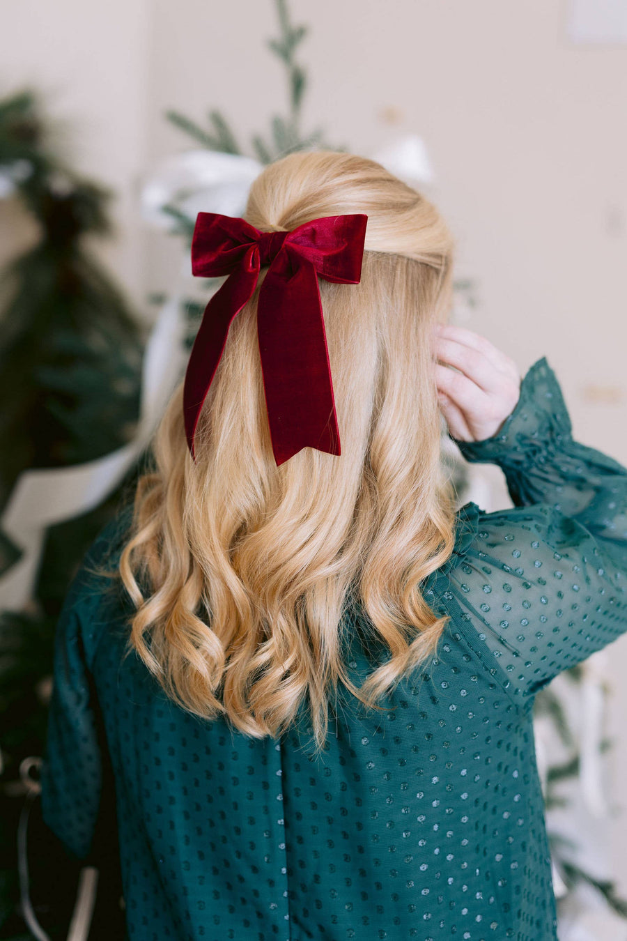 Large Velvet Hair Bow Barrette for Women | Bailee Bow: Navy