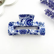 Blue & White Porcelain Hair Claw – Cutout Rectangle Clip: A
