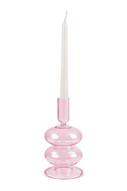 Retro Wavy Glass Candle Holder- 7 x3.5 Inches_Pink