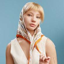 Load image into Gallery viewer, Classic Equestrian Chain Square Scarf – Vintage Belt &amp; Gold Chain Print Silk-Feel Scarf: WT / ONE