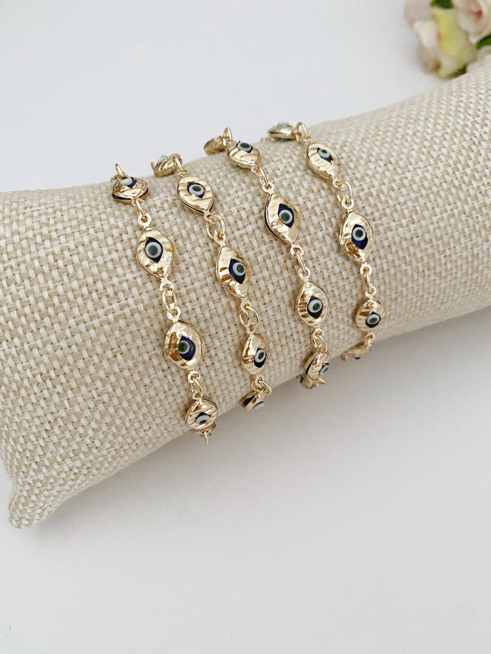 Blue Evil Eye Bracelet, Gold Chain Bracelet, Greek Evil Eye