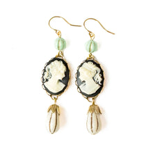 Load image into Gallery viewer, Cameo Earrings with Light Blue Bead and Drop Bead