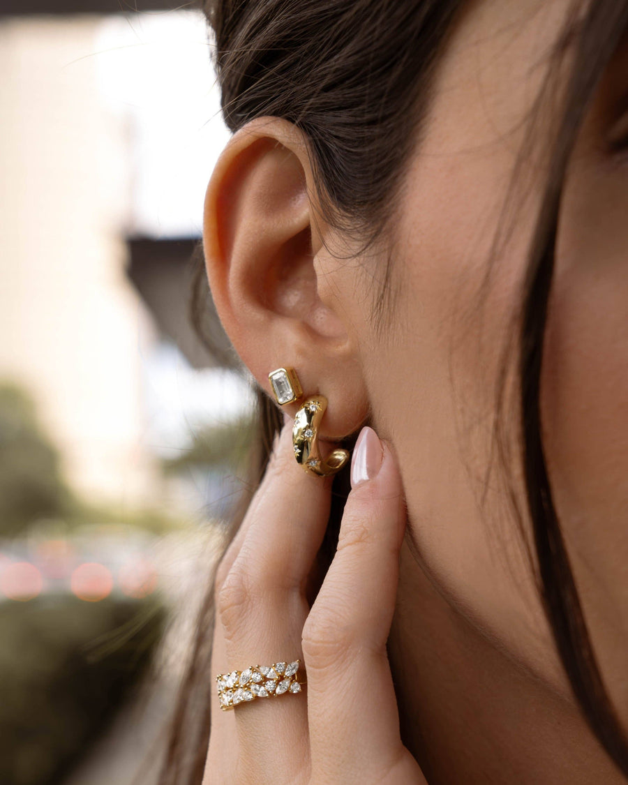 Emerald Cut Stud Earrings: Silver