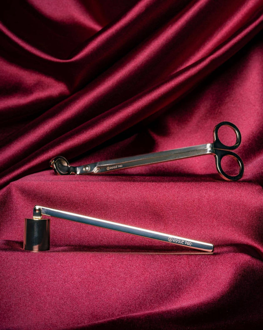 Candle Care Accessory Set: Gold Wick Trimmer and Snuffer