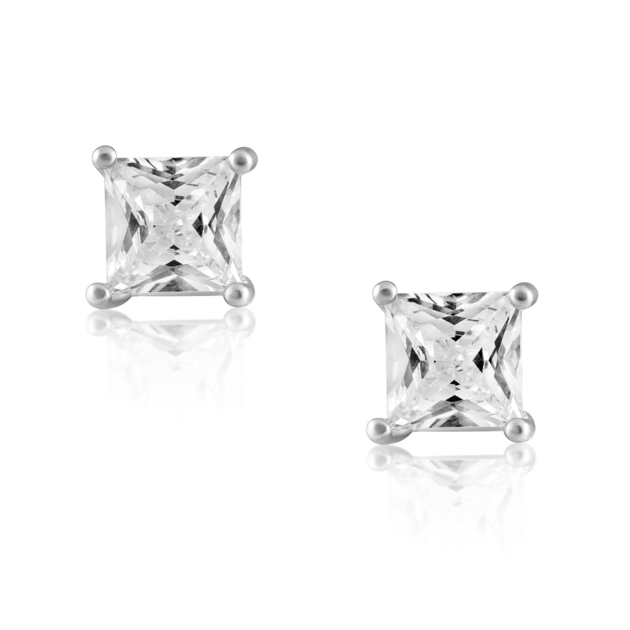 Radiant Cut Studs: Silver