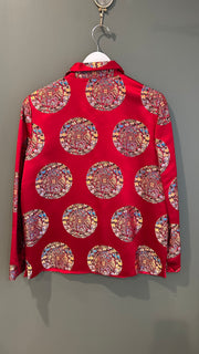 Red Embroidered Silk Jacket, 1990s, 44” Bust, as is