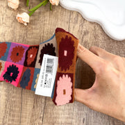 Vintage Floral Checkered Mid-Calf Socks: Red