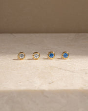 Aquamarine Bezel Dome Studs: Gold