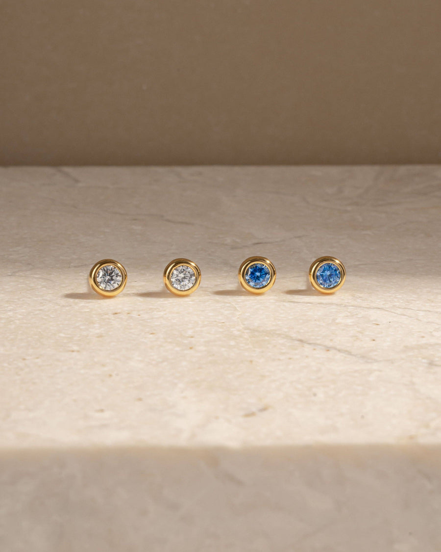Aquamarine Bezel Dome Studs: Gold