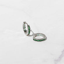 Load image into Gallery viewer, Emerald Baguette Huggies: Gold