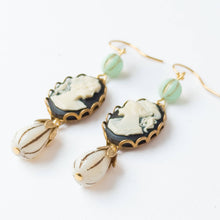 Load image into Gallery viewer, Cameo Earrings with Light Blue Bead and Drop Bead