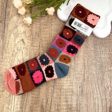 Load image into Gallery viewer, Vintage Floral Checkered Mid-Calf Socks: Red