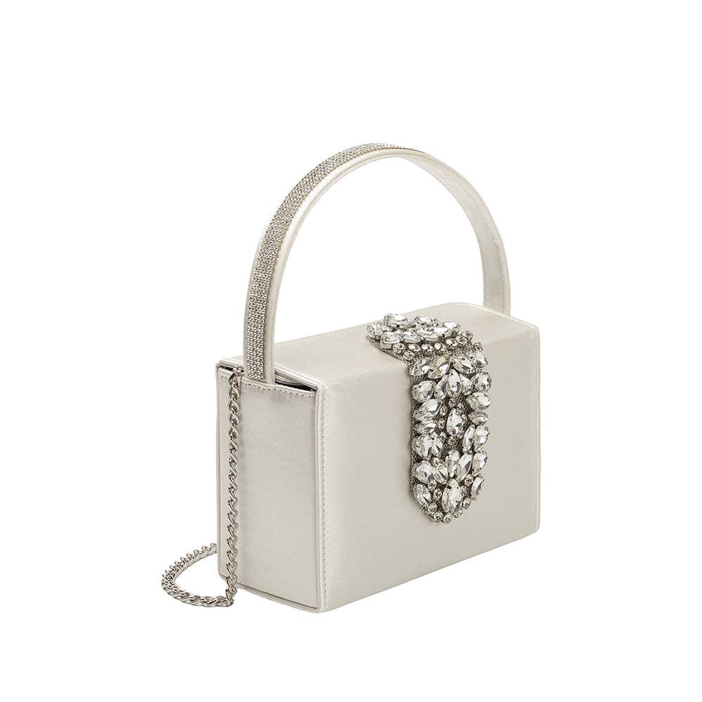 Liliana White Satin Jeweled Crossbody Bag