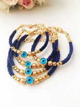 Load image into Gallery viewer, Blue Evil Eye Bracelet, Seed Beads Bracelet, Evil Eye Charm Bracelet: Blue