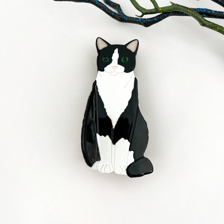 Creative Black Cat Acetate Animal Hair Claw Clip: BlackWhite-Cat