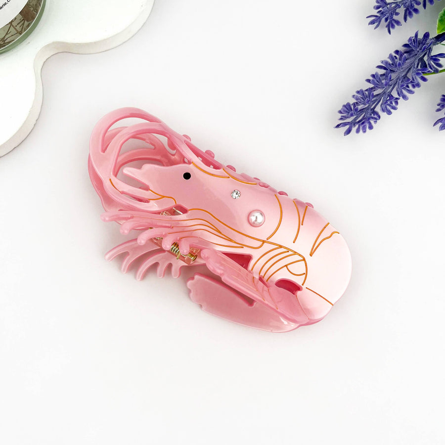 Lobster Pearl-Embellished Acetate Hair Claw Clip: Pink