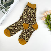 Combed cotton women's socks floral lolita mid-calf socks aut: Coffee