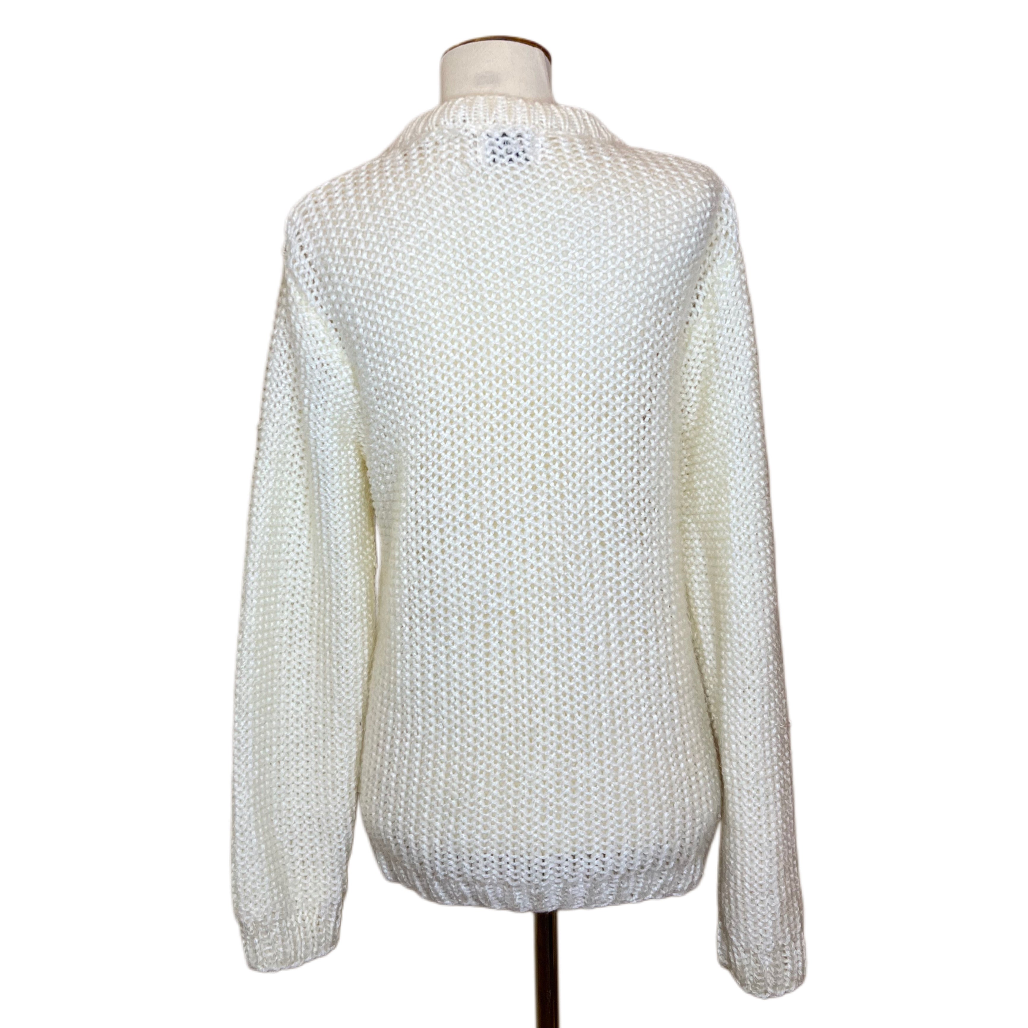 White Hand-Knit Popcorn Cardigan, 1960s, 40” Bust, as is