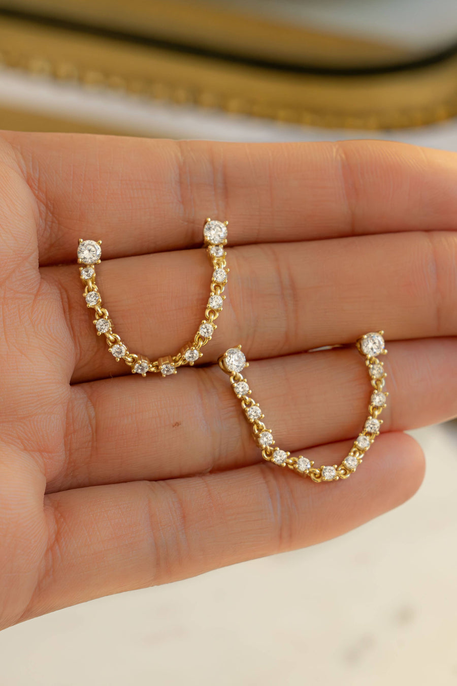 Two-Piercing Tennis Chain Link Studs: Gold