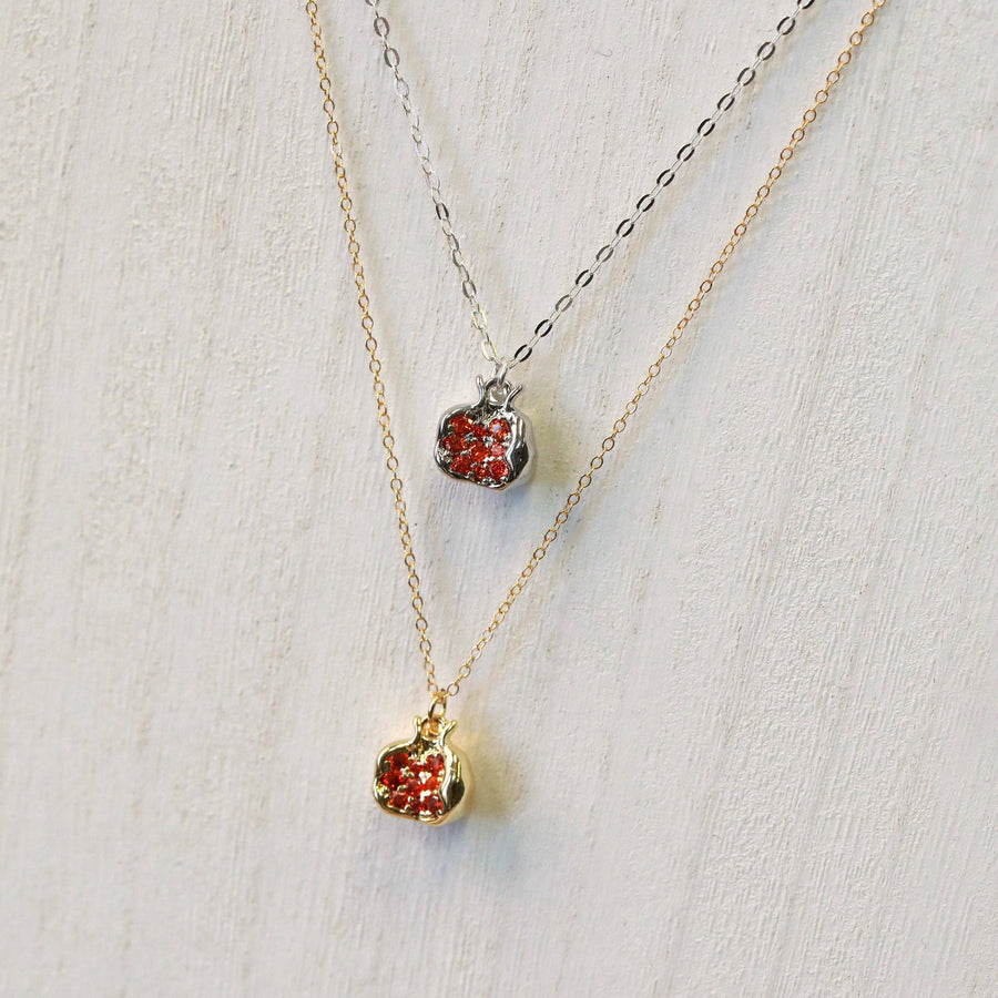 Pomegranate Charm Necklace: 14kt Gold Fill or Strling Silver: Gold - Persephone