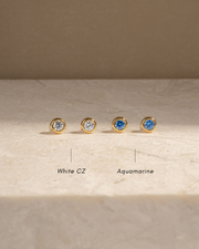 Aquamarine Bezel Dome Studs: Gold