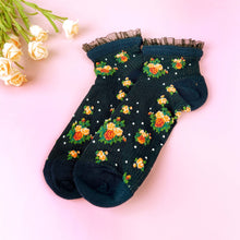 Load image into Gallery viewer, Breathable summer thin  lace socks with plants flowers: White