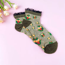 Load image into Gallery viewer, Breathable summer thin  lace socks with plants flowers: White