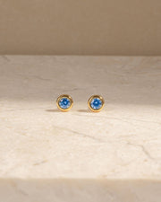 Aquamarine Bezel Dome Studs: Gold