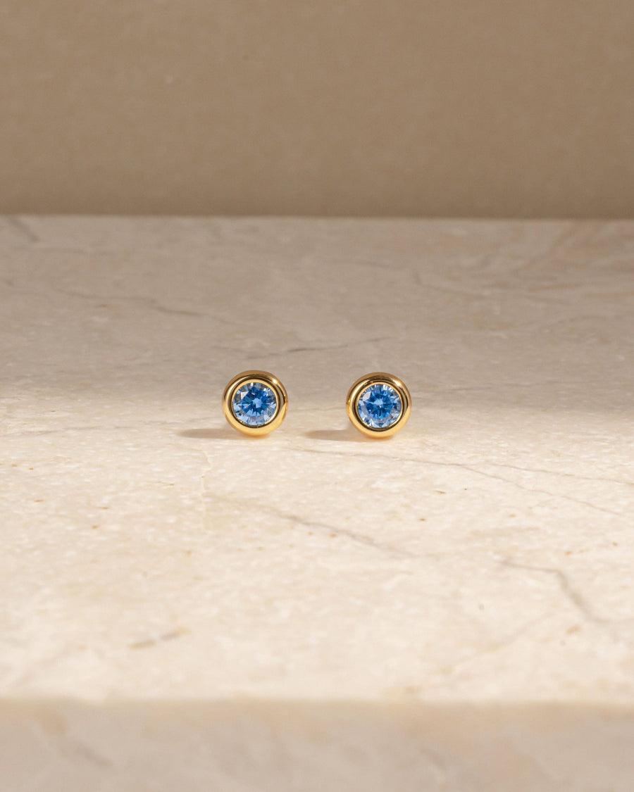 Aquamarine Bezel Dome Studs: Gold