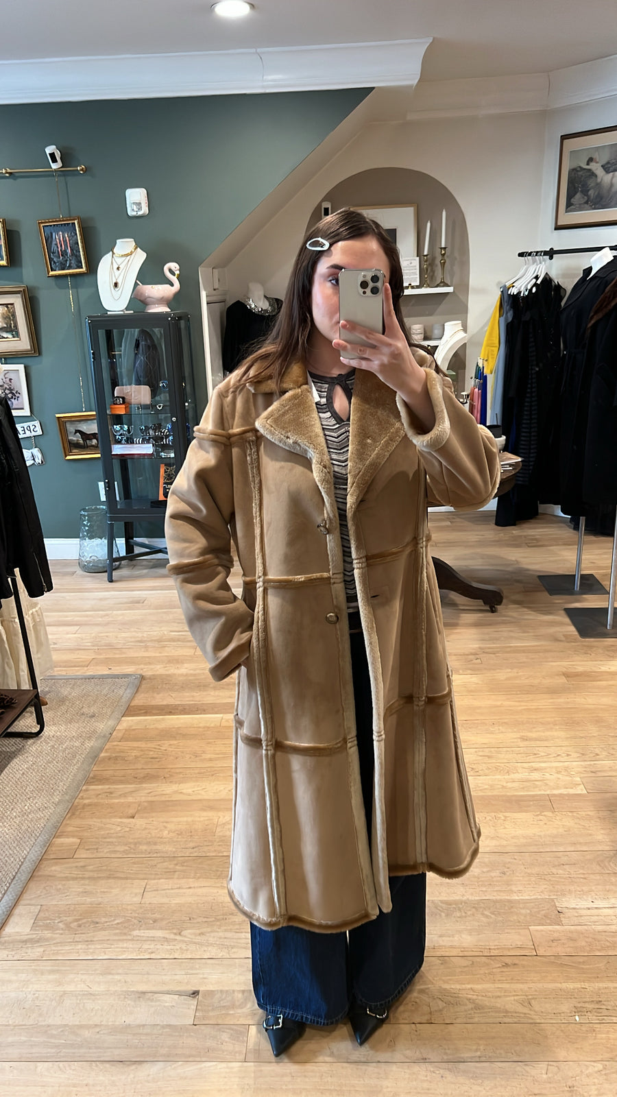 Tan Suede Coat, 1990s, 46” Bust, as is