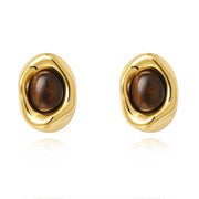 Saylor Tiger Eye Studs: 0.6"