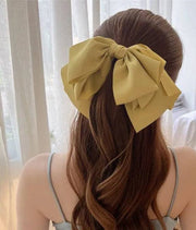 Giant Satin Bow Hair Clip: Beige