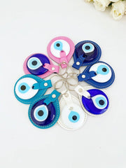 White Evil Eye Bead, Leather Evil Eye Keychain, Blue Evil Eye, Pink Blue Faux Leather: Blue / Turquoise