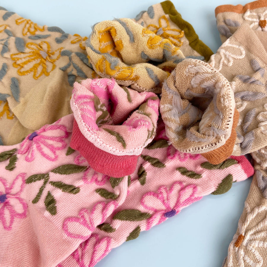 Sweet Flower Tube Socks: Khaki